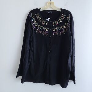 NWT Designer Originals Black w/Multicolor Sequins 100% Cotton Cardigan size 2X
